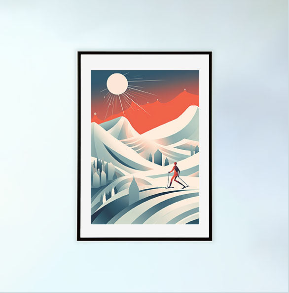 スキーのアートポスター黒フレームあり