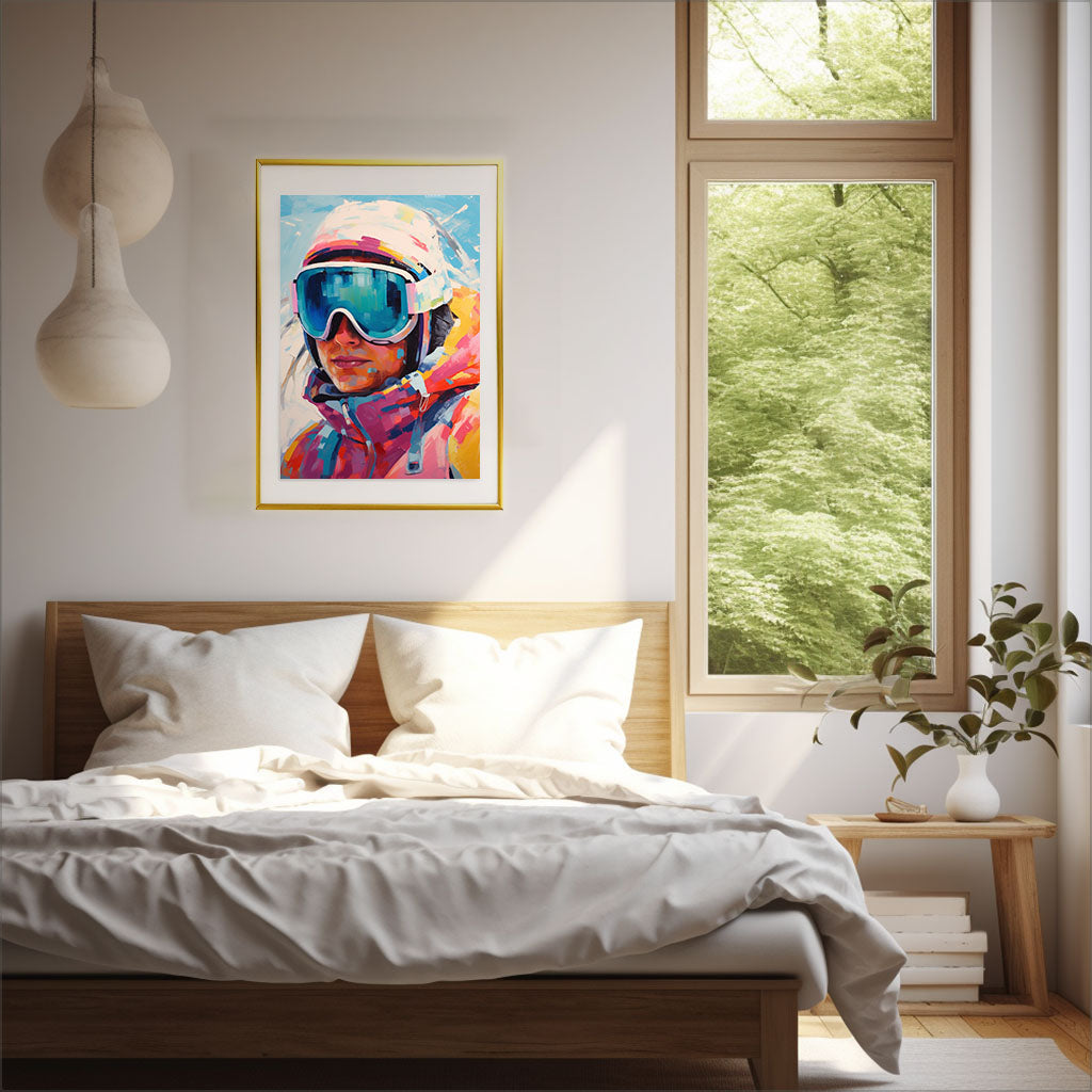 スキーのアートポスター寝室配置イメージ