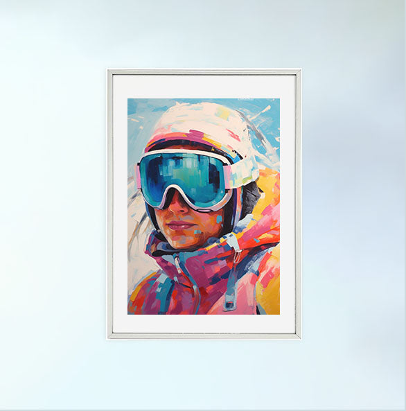 スキーのアートポスター銀フレームあり