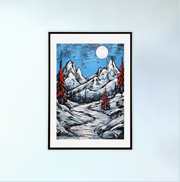 スキーのアートポスター黒フレームあり