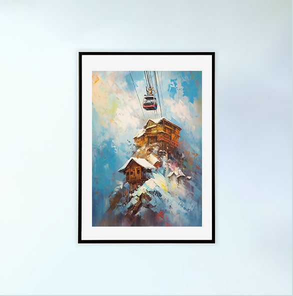 スキーのアートポスター黒フレームあり