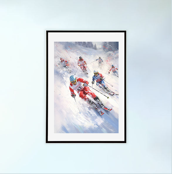スキーのアートポスター黒フレームあり