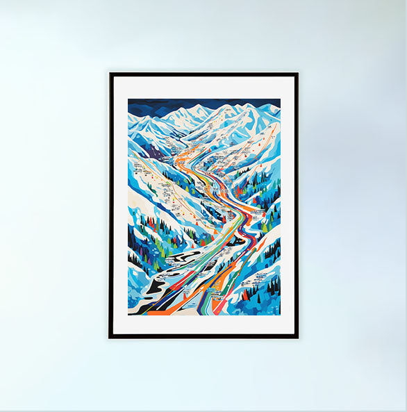 スキーのアートポスター黒フレームあり