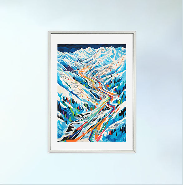 スキーのアートポスター銀フレームあり