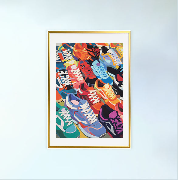 スニーカーのアートポスター金フレームあり