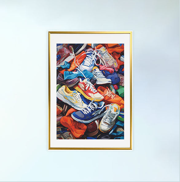 スニーカーのアートポスター金フレームあり
