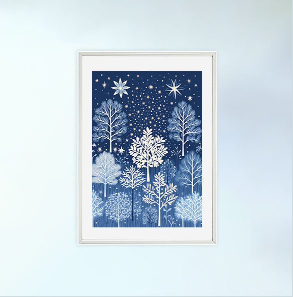 雪のアートポスター白フレームあり