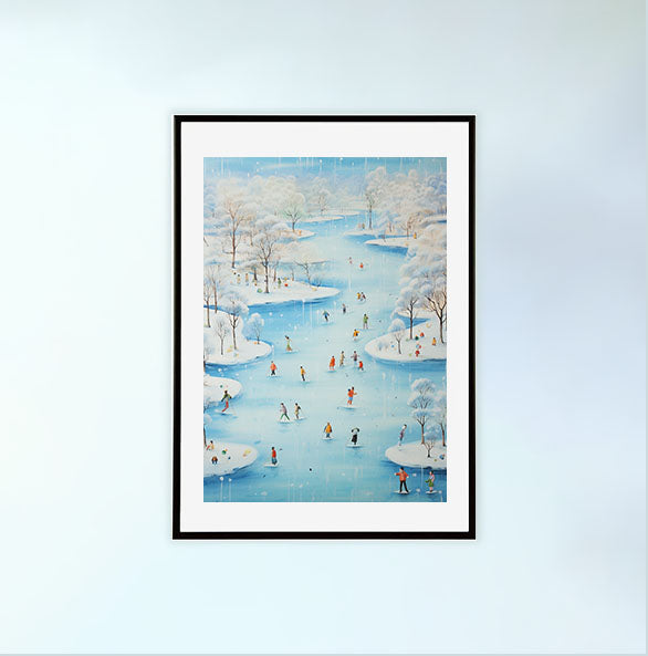 雪のアートポスター黒フレームあり