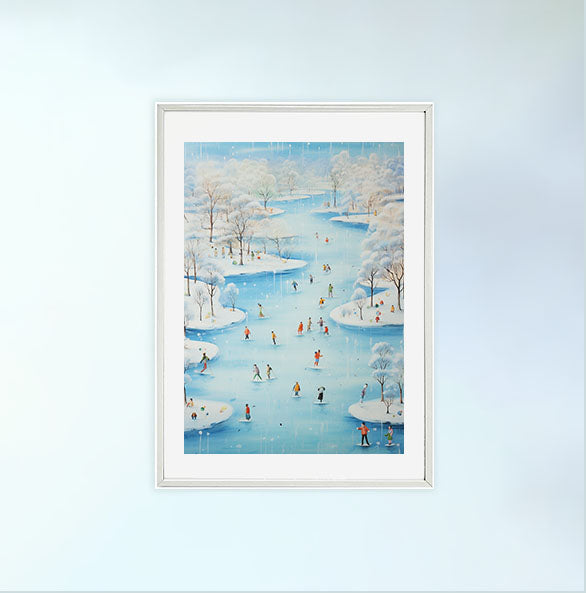 雪のアートポスター白フレームあり