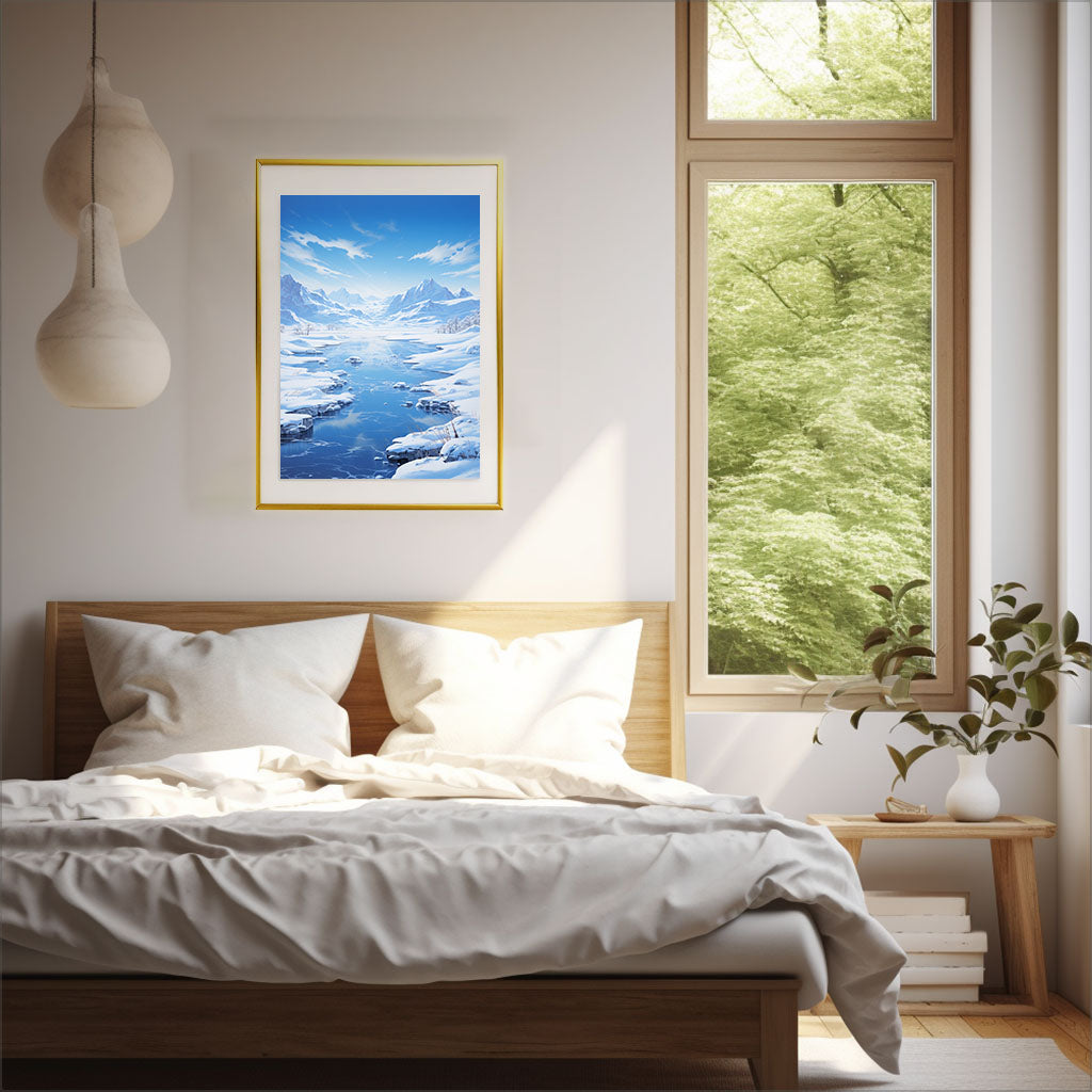 雪のアートポスター寝室配置イメージ