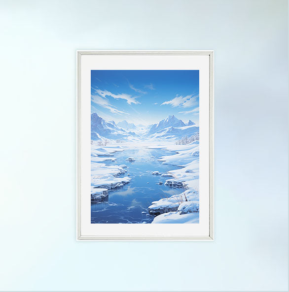 雪のアートポスター白フレームあり