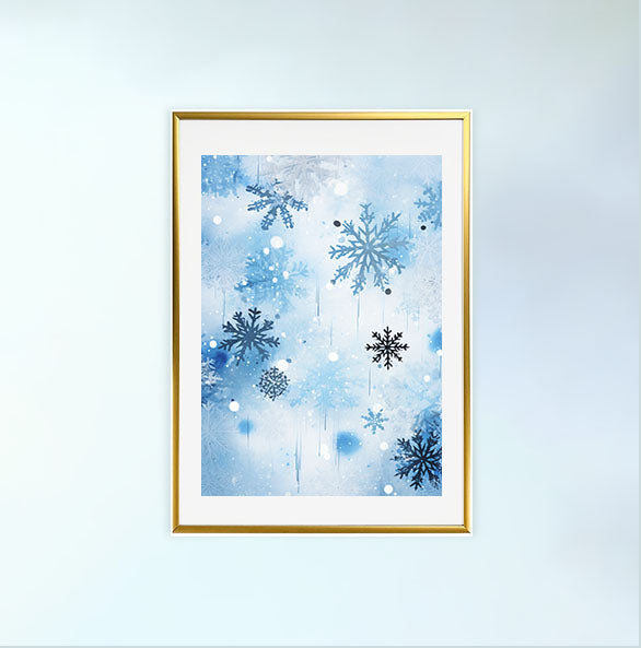 雪のアートポスター金フレームあり