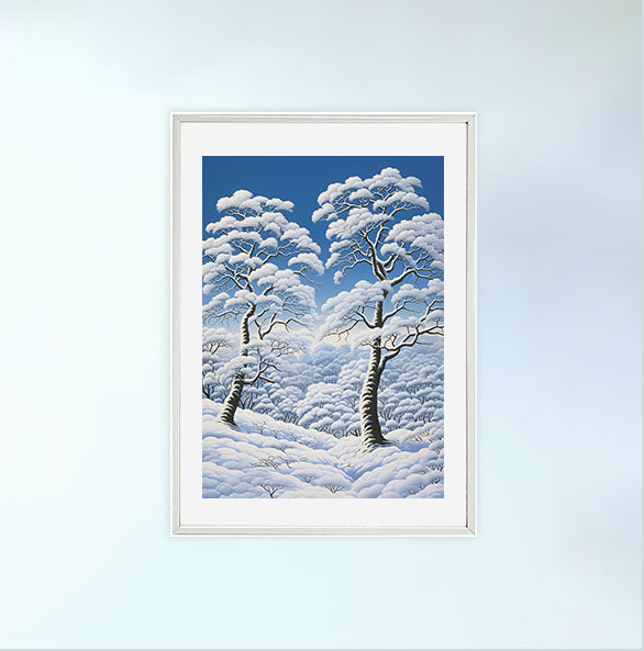 雪のアートポスター白フレームあり