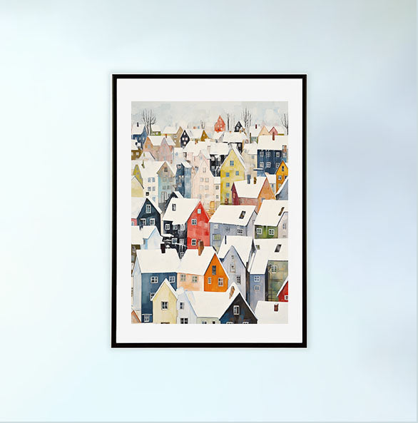 雪のアートポスター黒フレームあり