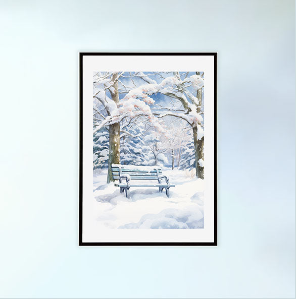 雪のアートポスター黒フレームあり