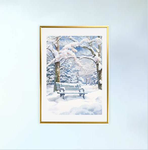 雪のアートポスター金フレームあり