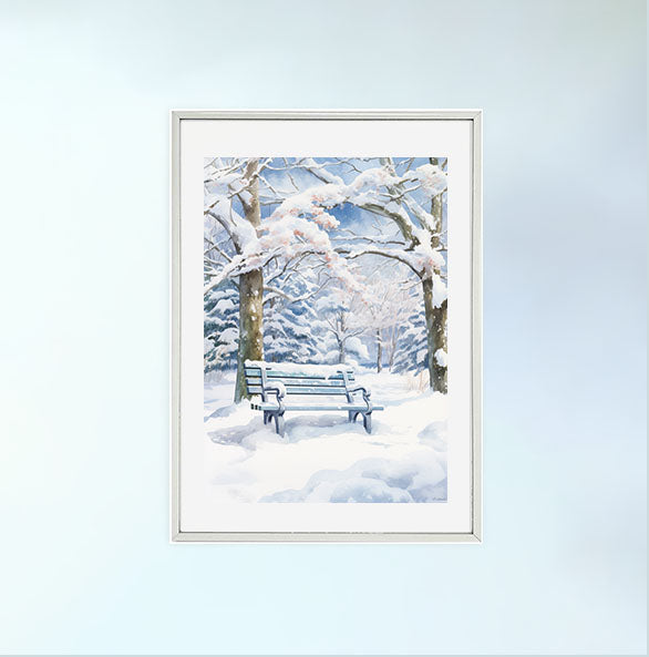 雪のアートポスター銀フレームあり