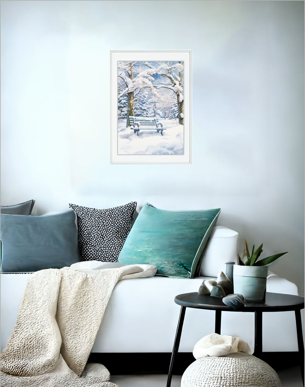 雪のアートポスターソファ配置イメージ