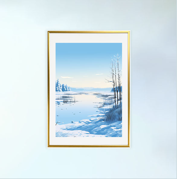 雪のアートポスター金フレームあり