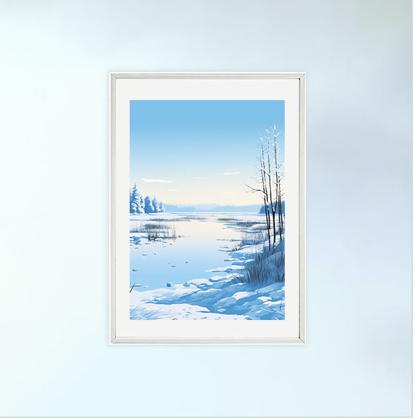 雪のアートポスター白フレームあり