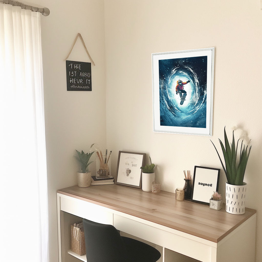 スノーボードのアートポスター机配置イメージ