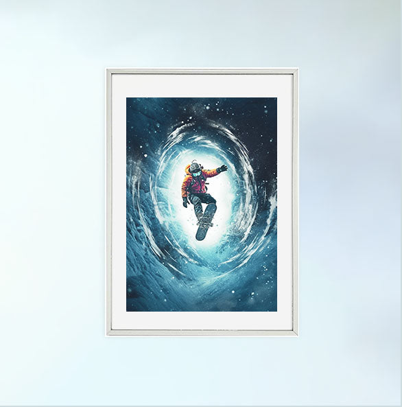 スノーボードのアートポスター銀フレームあり