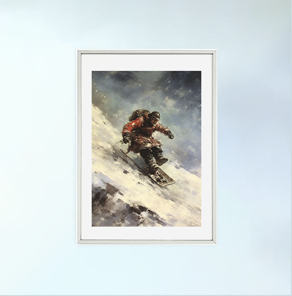 スノーボードのアートポスター銀フレームあり