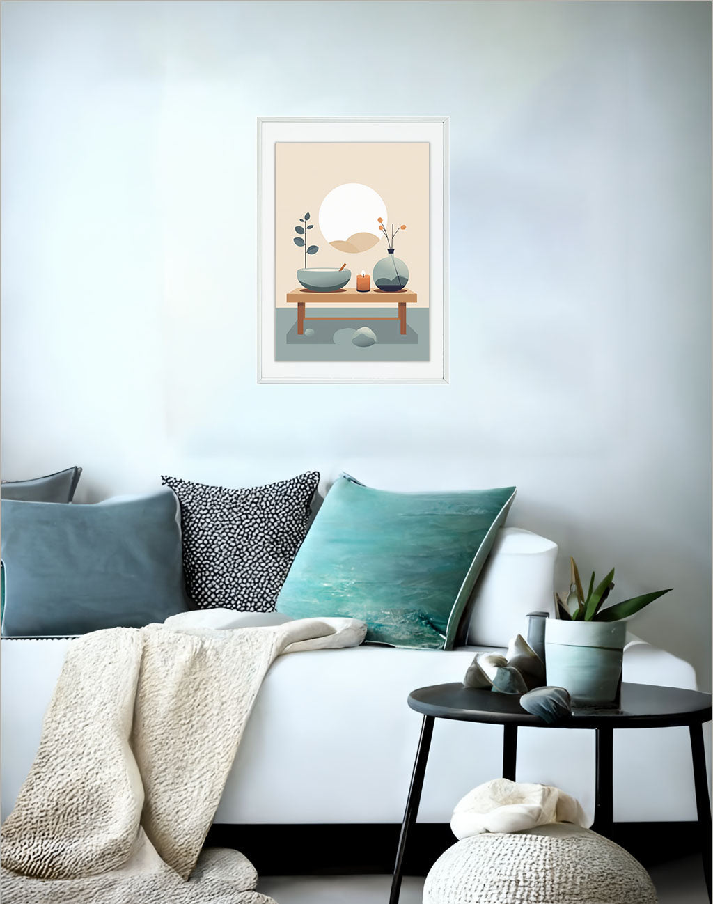スパのアートポスターソファ配置イメージ