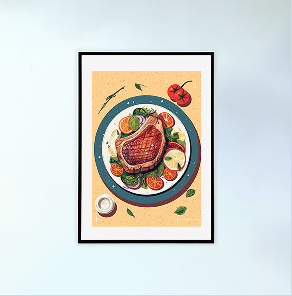 ステーキのアートポスター黒フレームあり