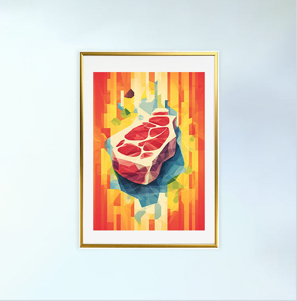 ステーキのアートポスター金フレームあり