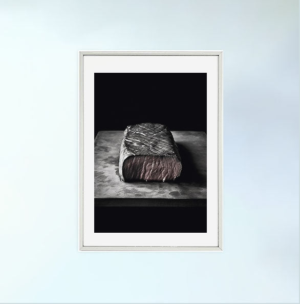 ステーキのアートポスター銀フレームあり