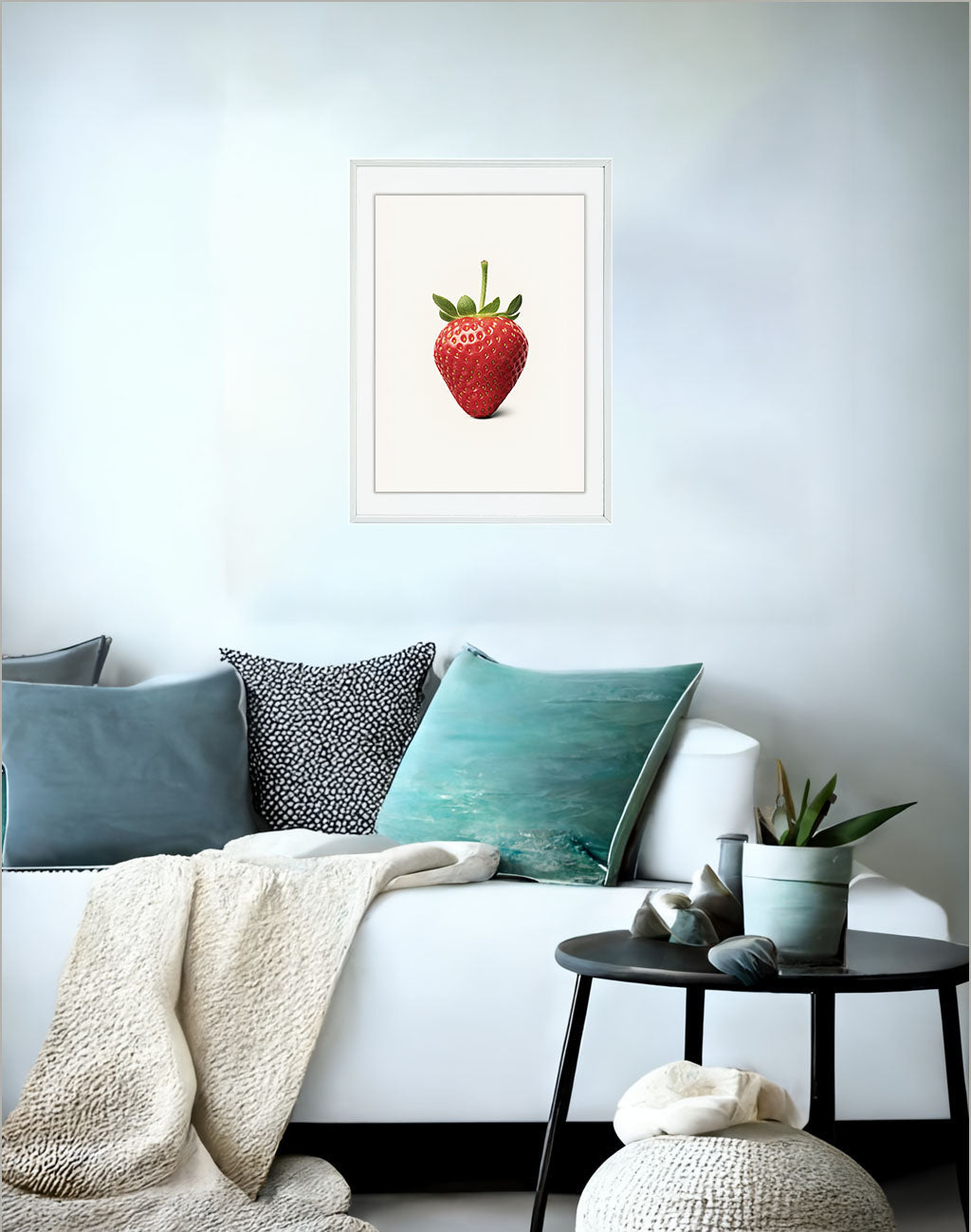 ストロベリーのアートポスターソファ配置イメージ