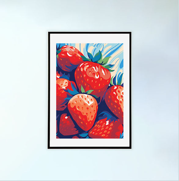 いちごのアートポスター黒フレームあり
