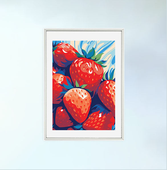 いちごのアートポスター銀フレームあり