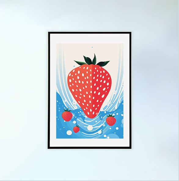 いちごのアートポスター黒フレームあり
