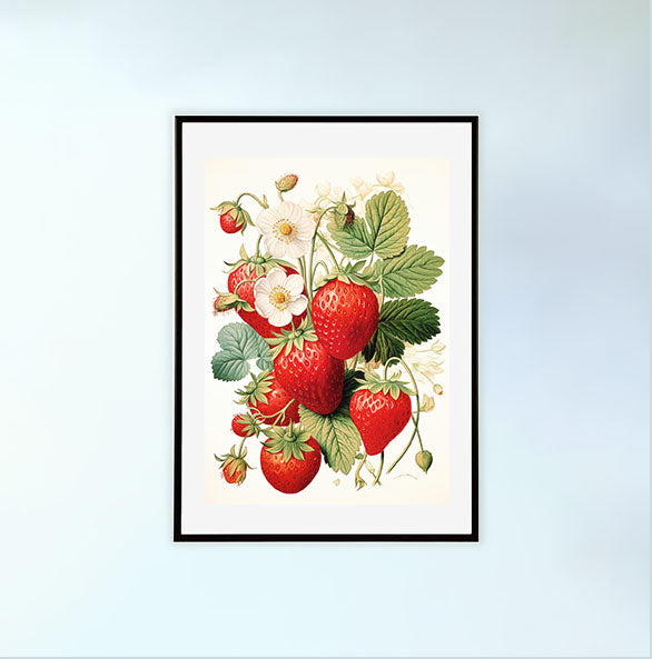 いちごのアートポスター黒フレームあり