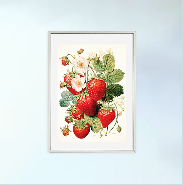いちごのアートポスター銀フレームあり