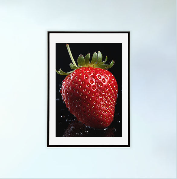 いちごのアートポスター黒フレームあり
