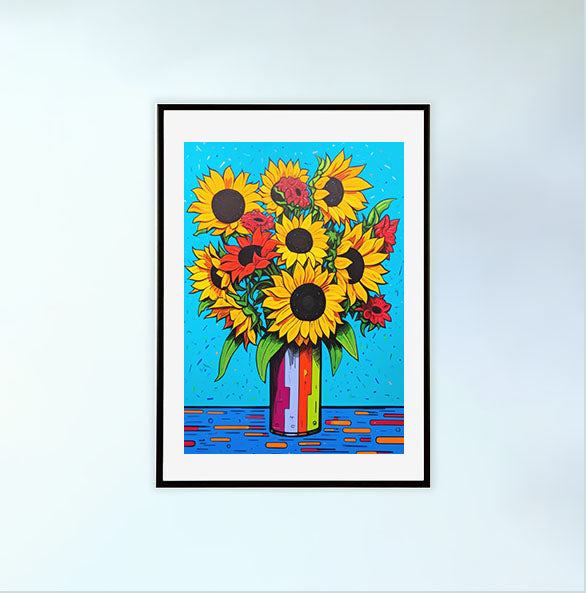 ひまわりのアートポスター黒フレームあり