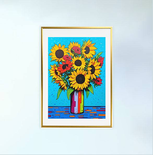 ひまわりのアートポスター金フレームあり