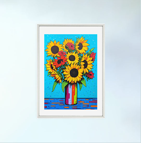 ひまわりのアートポスター銀フレームあり