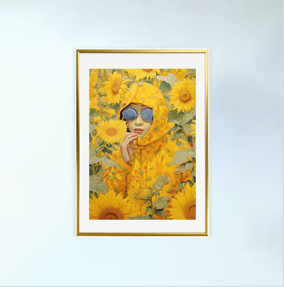ひまわりのアートポスター金フレームあり