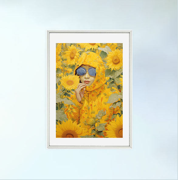 ひまわりのアートポスター銀フレームあり
