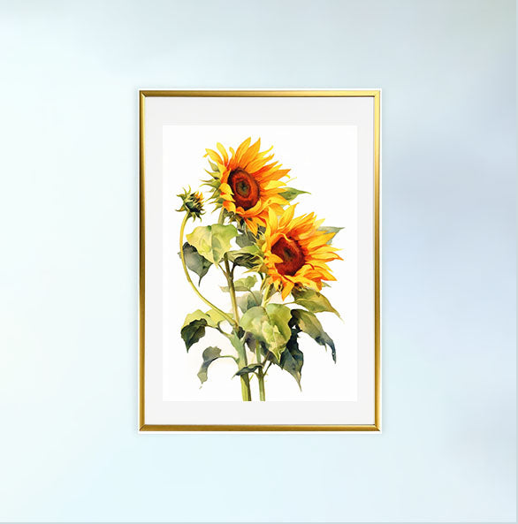 ひまわりのアートポスター金フレームあり