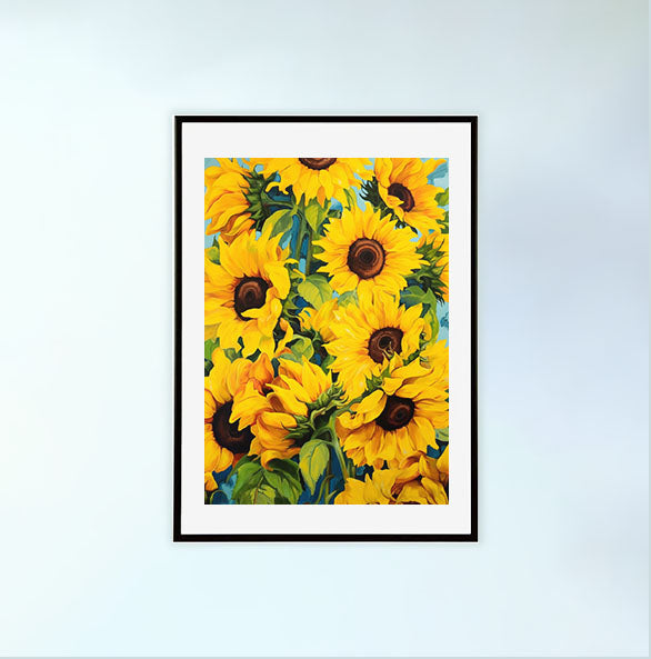 ひまわりのアートポスター黒フレームあり