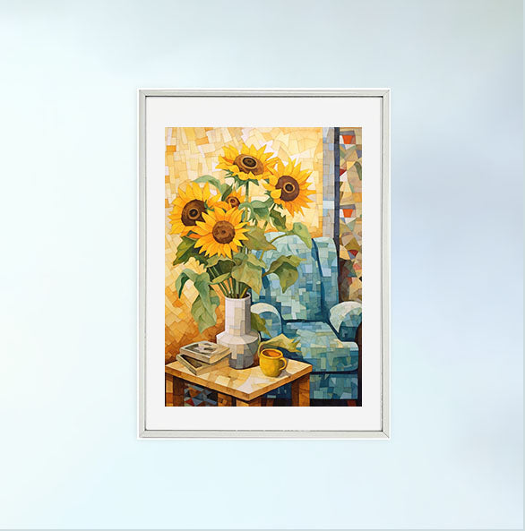 ひまわりのアートポスター銀フレームあり