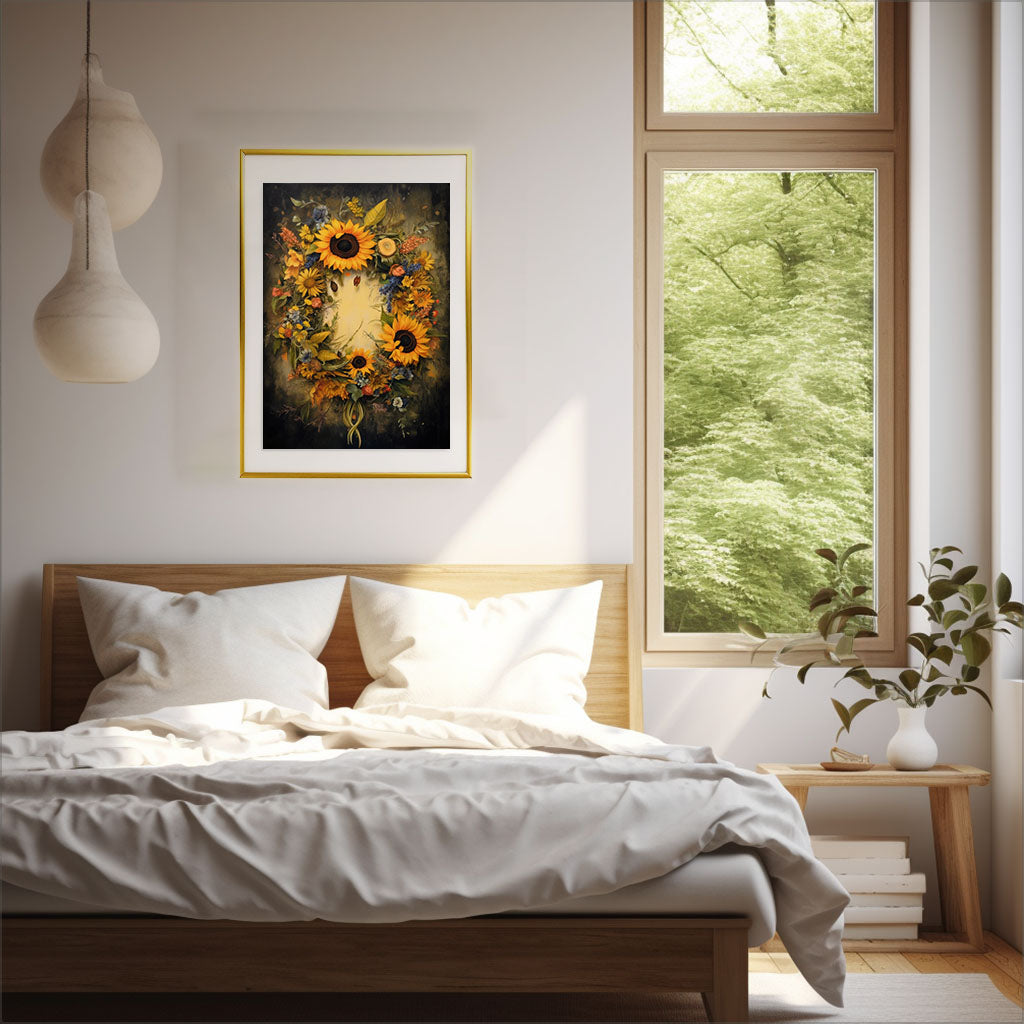 ひまわりのアートポスター寝室配置イメージ