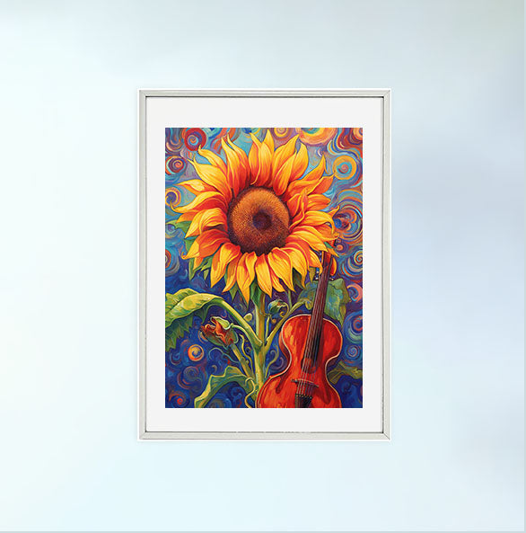 ひまわりのアートポスター銀フレームあり