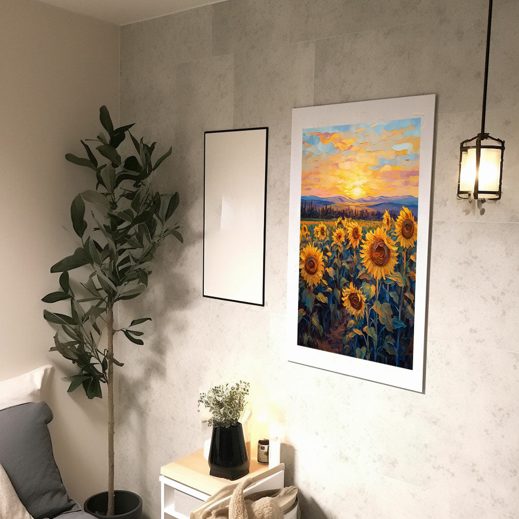 ひまわりのアートポスター廊下配置イメージ