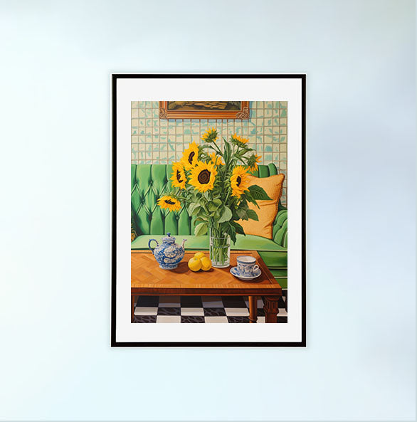 ひまわりのアートポスター黒フレームあり